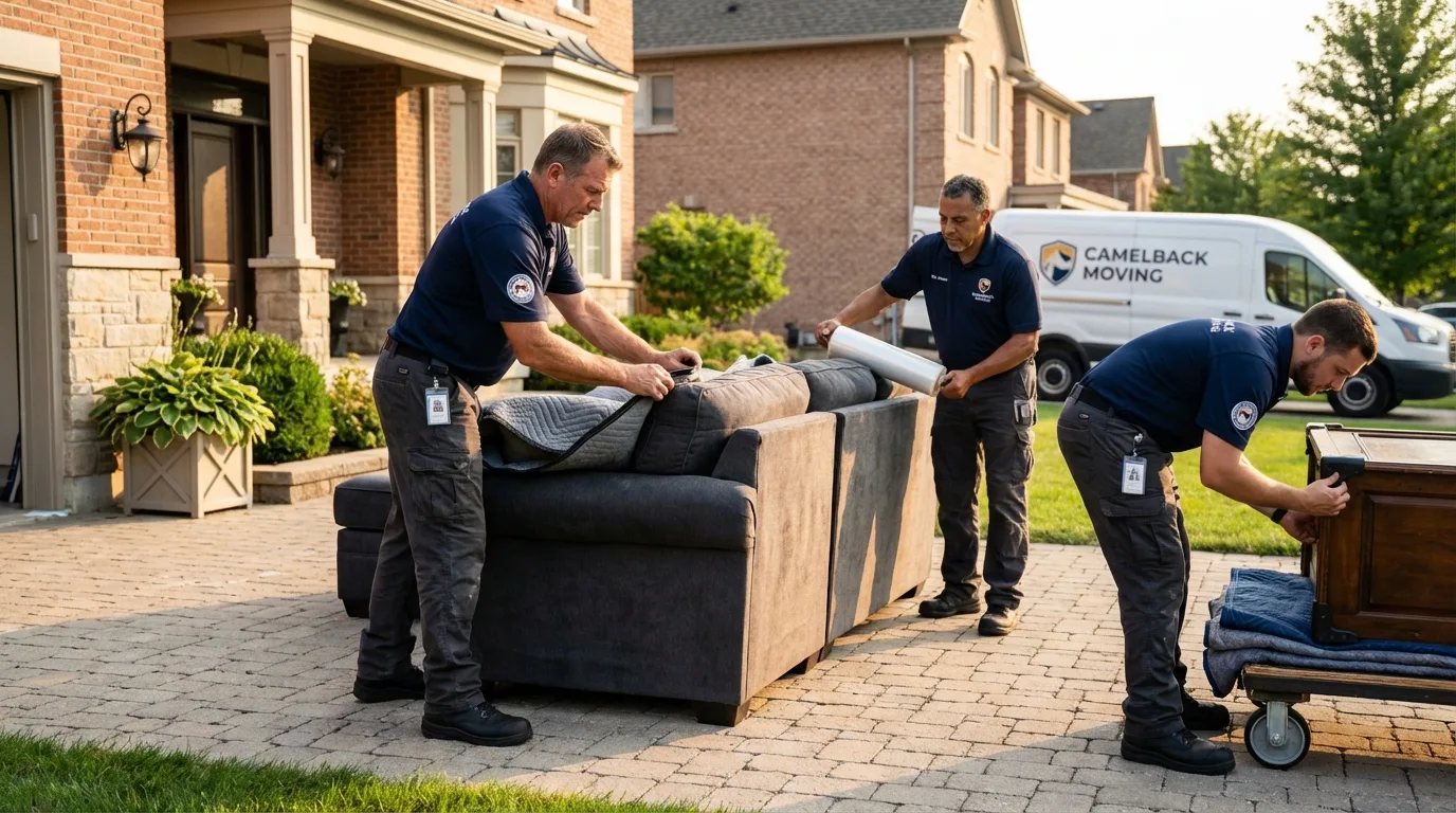 Large estate moving crew wrapping furniture in Coatesville, PA