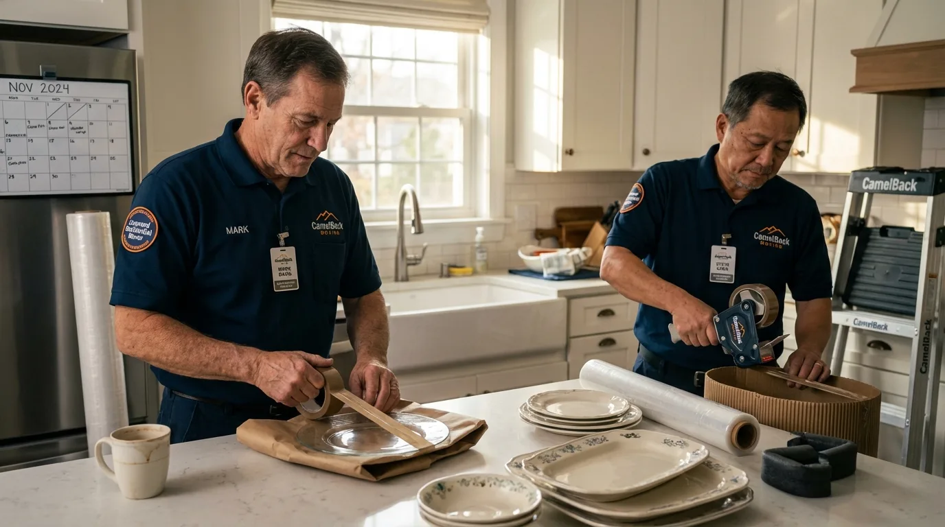 Professional crew packing kitchen dishware in Coatesville, PA